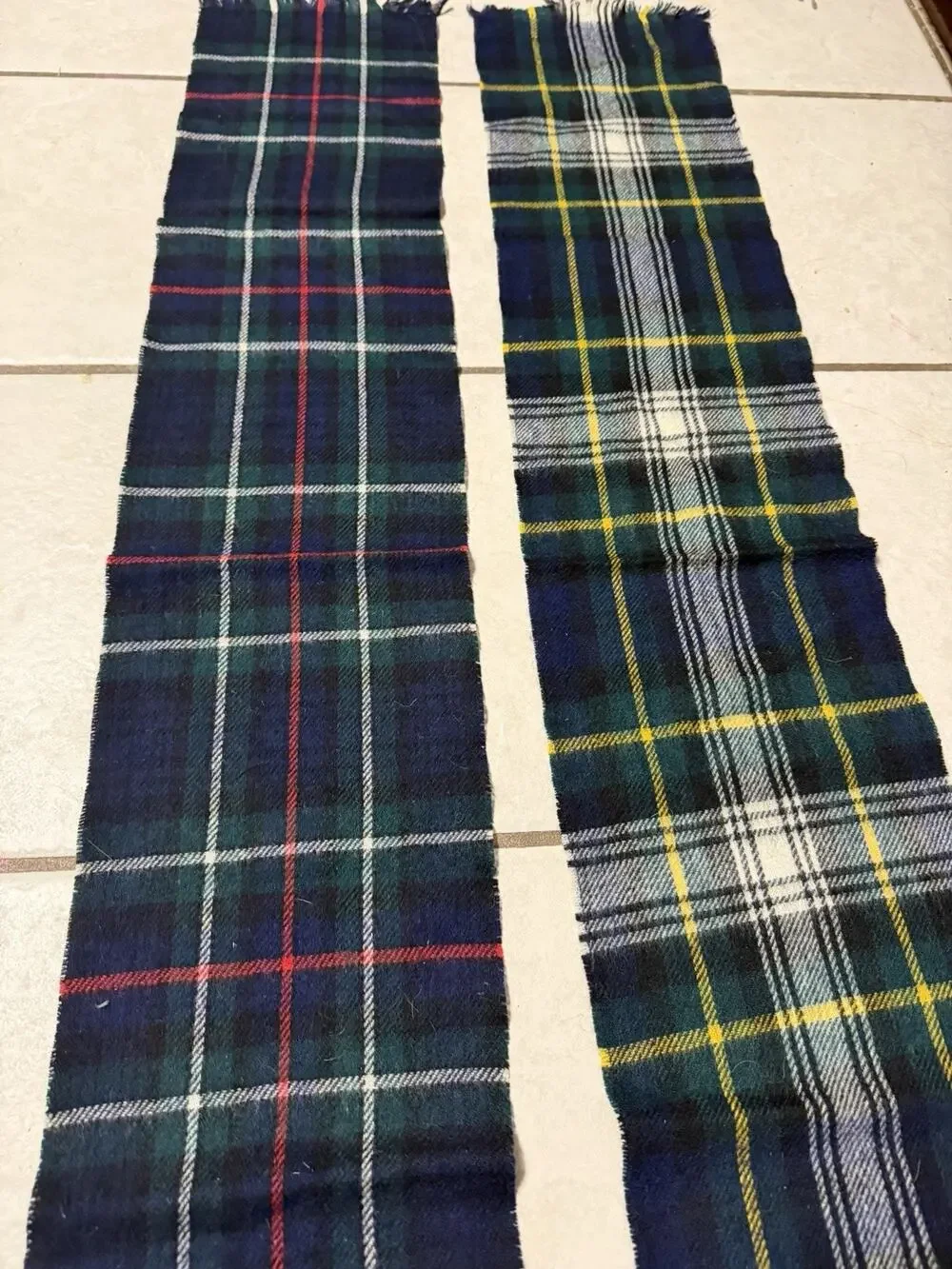 2 Lot Vnt Glentana Blue Green Plaid 100 Wool Fringed Scarf Made In Scotland 46x8
